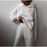 Women's Tracksuit Autumn Fleece Sweatshirts Two Piece Set Casual Oversized Solid Female Sports Hoodie Suit Long Pant