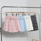 Real Shooting S-2XL With Belt Coarse Flowers, Composite Bright Lattice Skirt A Word Fluffy Bunk Skirt