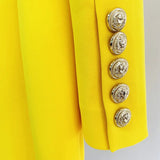 QUALITY Newest 2023 Designer Long Blazer Lion Buttons Double Breasted Satin Shawl Collar Blazer Dress Fluorescent