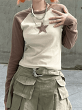 Raglan Sleeve Star Patch Knit Crop Top-Outfit