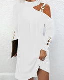 Fongt Explosion Autumn Simple Metal Buckle Hanging Neck Button Dress Women's
