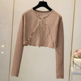 Summer Thin Sweater Shirts Lady Full Sleeve Laced Knitted Cardigan Outwear for Woman-Outfit