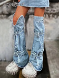 Casual Denim Pant Legs For Women Loose Solid Lace Up Minimalist Pants Leg Female Summer Fashion Accessories