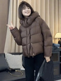 Merard Coffee Color Short Small Hooded Down Jacket Women's Winter 2024 New White Duck Velvet Thick Coat-Outfit