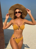 2025 Sexy Hollow Beads Solid-Colored Pit Split Swimsuit