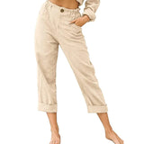Leisure Summer Solid Color Cotton Linen Fashion Loose High Waist Casual