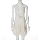 White Halter Deep V Neck Backless Mini Dress-Outfit