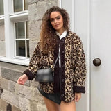 Fongt Women's ZA New Printing Fashion Loose Lamb Wool Leopard Coat