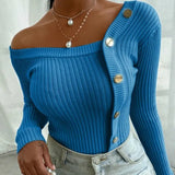 Sleeve Off Shoulder Sexy Casual Slim Buttons