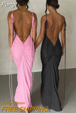 Backless Sexy Maxi Dresses for Women 2023 Spaghetti Strap Ruched Bodycon Dress Wedding Evening Party Dress Elegant