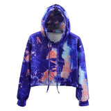Autumn And Winter New Tie-Dye Printed Hooded Hoodie Short-Style Sweater Women's Long-Sleeved Blouse-Outfit