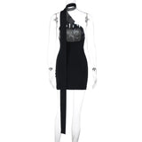Black Drape Bandage Mini Dress-Outfit