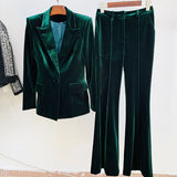 Fongt And Winter 2025 New Women's Professional Fashion A Buckle Gold Velvet Suit Jacket + Horn Pants Set Two Sets