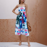 Fongt 2024 New Women's Sleeveless Strapless High-Waisted Print Long Strap