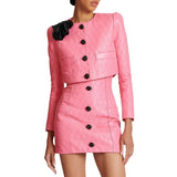 Fongt New Star Fashion Flowers Decorated Rose Buckle Ling Leather Short Jacket Jacket