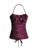 Spring 2025 New Fashion Sexy Style Brae Flower Stitching Design T-Wearing Belt Waist-Meared Blouse