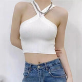 Fongt Women's Mb Sexy Cross-Hanging Neck Knitting Short Outer Wear Inside The Bottom Sling Sling Vest Top