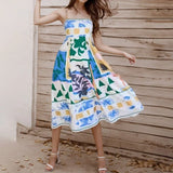 Fongt 2024 New Women's Sleeveless Strapless High-Waisted Print Long Strap