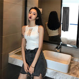 Top Lady Summer Wear Short Thin Sexy Chest Hollow Strap Hanging Neck Knitting Sling Sling Slings Small