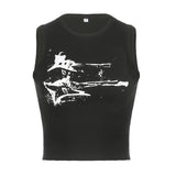 Fongt Doodle Color Print Thread Sleeveless Vest Spring / Summer 2023 New Diablo Hipster Skinny Top-Outfit