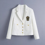 Women White Tweed Crop Blazer Embroidery Female Long Sleeve Vintage Jacket Ladies Blazer Formal Suits