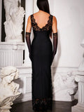 Patchwork Lace Sheer Camisole Midi Dress-Outfit