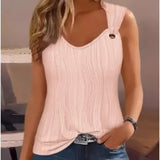 Fongt Summer Fashion Sexy Simple Metal Button V-Neck Sleeveless Women's Solid Color Sweet