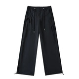 Trendy Women's Wear Personality Rope Design Solid Color Simple Basic Straight Tube Overalls Casual Pants-Outfit