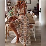 Fongt Summer Women's New V-Neck Print Folding Holiday