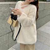 Fongt Fufu Soft Waxy Imitation Mink Wool Clothes Autumn Winter Gentle Lazy Wind V Collar Outside Wear A Loose Jacket-Outfit