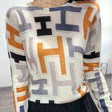 Natural Scenery Printed T-shirt Fashion Letter Animal Contrasting Colors Round Neck Spring Autumn Spliced Slim Pullovers-Outfit