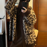Fongt And Winter Leopard Print Casual Loose Long-Sleeved Sweater Women's Coat Long Women's Sweater-Outfit