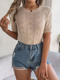 Shooting 2025 Spring And Summer Leisure Pure Color Hollow Short-Sleeved Knit Shirt Holiday Tops Women's