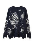 Swirl Print Ripped Design Sweater-Outfit