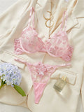 Sheer Lips Heart Embroidery Lingerie Set-Outfit
