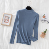 Autumn Women Pullover Sweater Half Turtleneck Long Sleeve Knitted Jumper Winter Elastic Solid Basic Ladies Blouse New