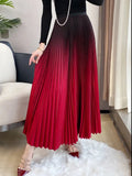 Gradient Pleated Long Skirt-Outfit