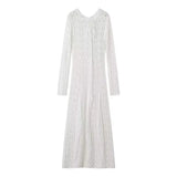 Fongt Women's Fashion Hollow Knitted Long Sleeve Sexy Long Dress With Korean Fashion Temperament