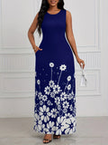 Fongt Summer New Fashion Sleeveless Print Loose Round Collar Simple Temperament Dress