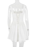 White Corset Lace Flare Mini Dress-Outfit