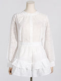 Fongt 2025 New Fashion Round-Neck Long-Sleeved Shirt + High-Waisted Lotus Side Shorts Temperament Casual Suit