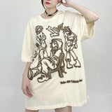 Fun Comics Graffiti Oversized T Shirt Mens Hip Hop Loose Short Sleeve Y2k Top Japan Harajuku Couples Kawaii