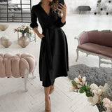 Fongt New Fall 2024 Fashion Print Long Sleeve V Neck / Hip Commuter Dress