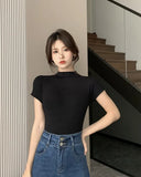 Fongt Desire Wind Half High Turtleneck Short-Sleeved T-Shirt Female 2024 Summer Slim Show Thin Bottom Shirt With Student Jacket Ins