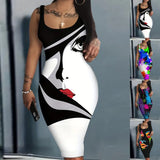 New Halter Belt Buttocks Printed Fashion Plus Size Dress-Outfit