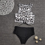 Front Tie Bikini 2022 Women Leopard Print Push Up 2 Piece Swimsuit Retro Bathing Suits High Waist Swimwear Maillot De