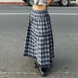 Fongt College Style Agaric Splicing Plaid Skirt Women's High Waist Show Thin Versatile A-Line Skirt Skirt-Outfit