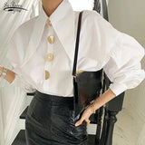 Fashion Elegant Blouse Retro Loose Autumn Thin All-match Tops Lapel Turn Down Collar Lantern Sleeve Casual Shirt