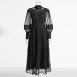 French Classical Style 2025 New Temperament Design Embroidered Laces To Show Thin Solid Color Dress