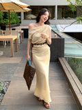 Fongt Xixi 2025 Spring And Summer Temperament Retro T-Shirt + High Waist Half-Dress Two-Piece Suit Woman 89322
